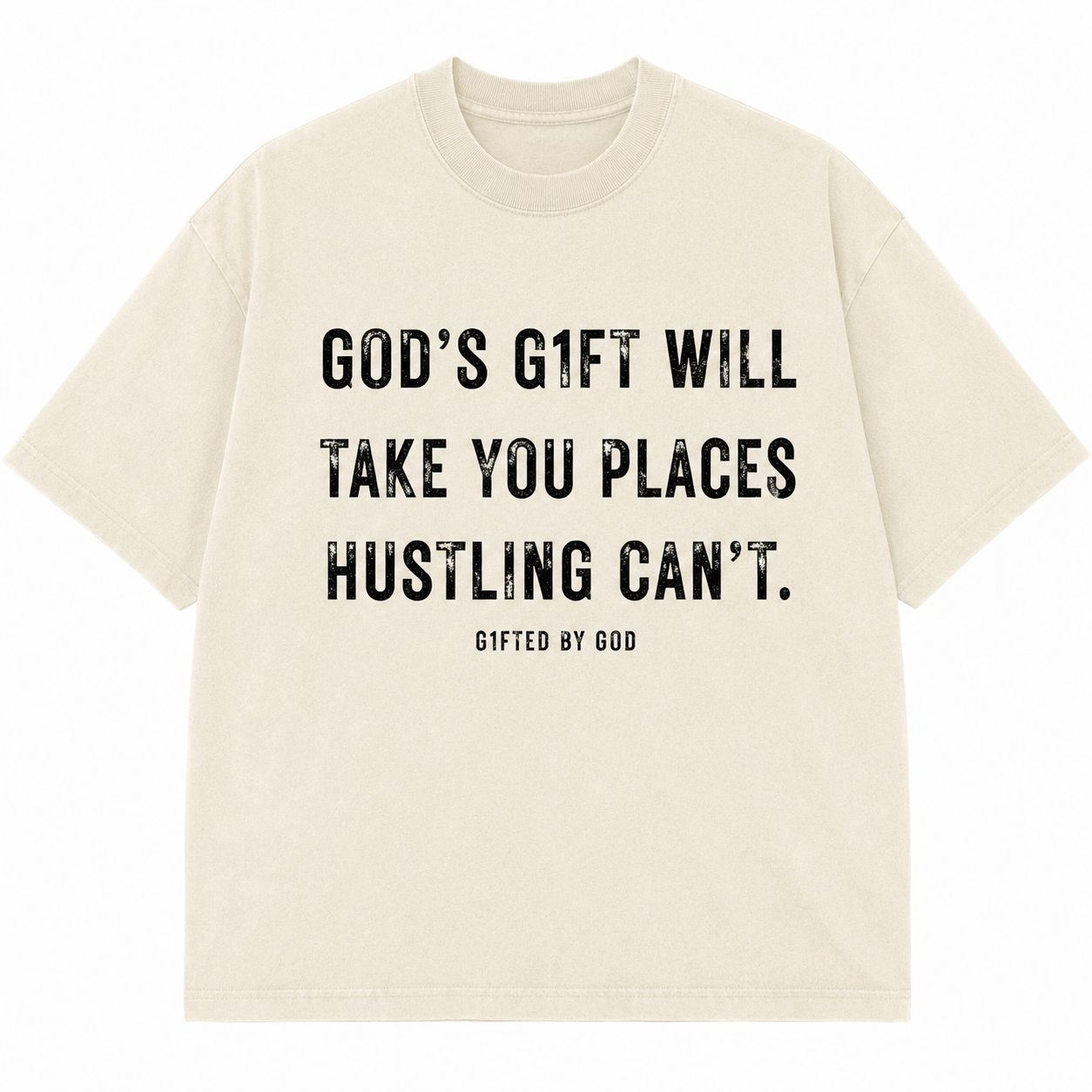 "Hustling Can't" Drop Shoulder Tee (Cream)