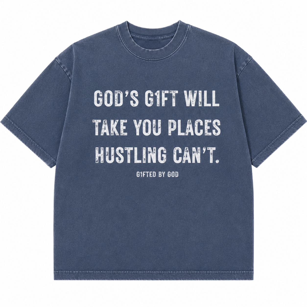 "Hustling Can't" Drop Shoulder Tee (Denim)